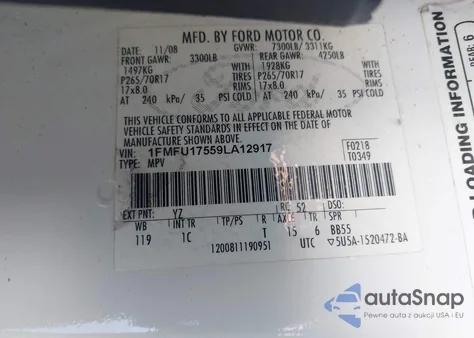 2009 Ford Expedition Eddie Bauer from USA, damaged, VIN 1FMFU17559LA12917